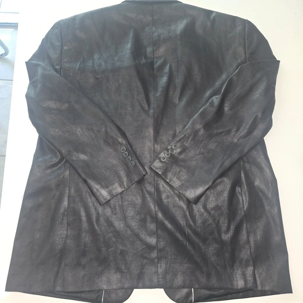 Andrew Fezza Mens Black Faux Leather Blazer Two Button Paisley Lined Jacket